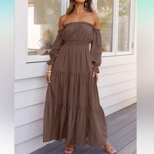 Elegant Strapless Brown Maxi Dress
